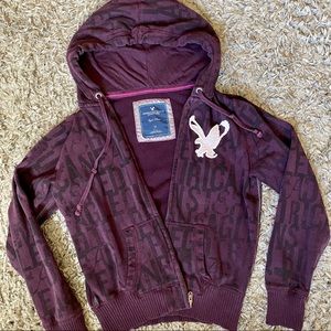 American Eagle Maroon & Black Hoodie Sweatshirt L